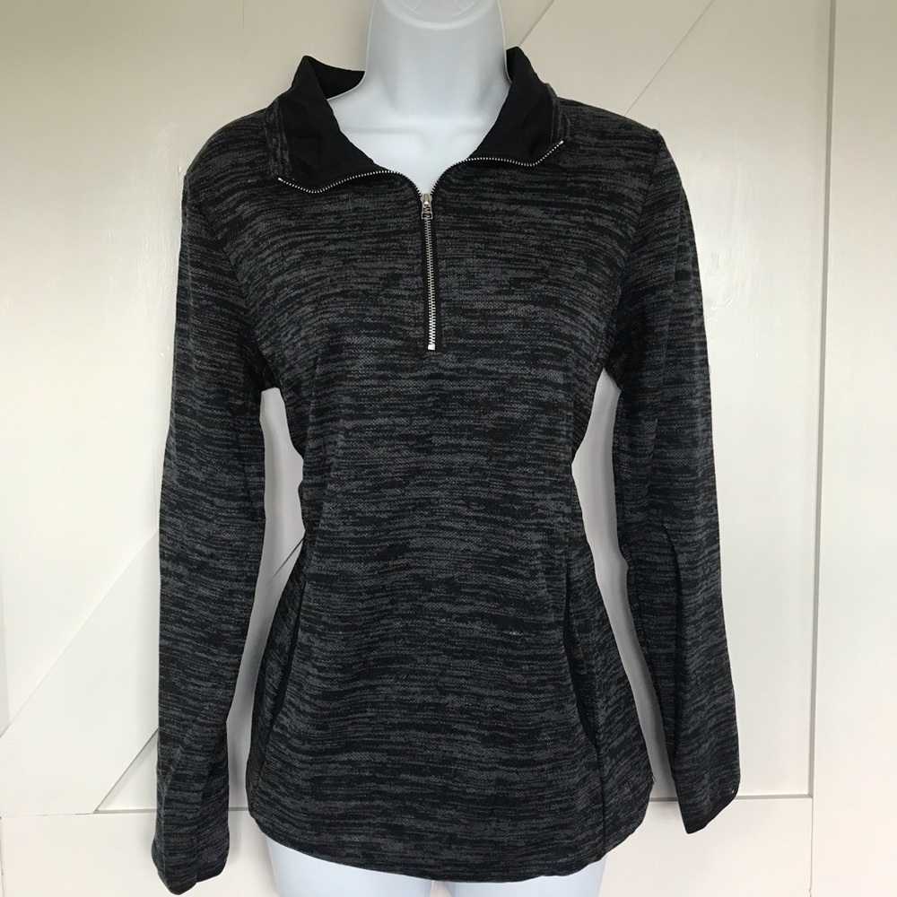Dark Gray Long Sleeve Top With Zipper And Pocket - Picture 4 of 5